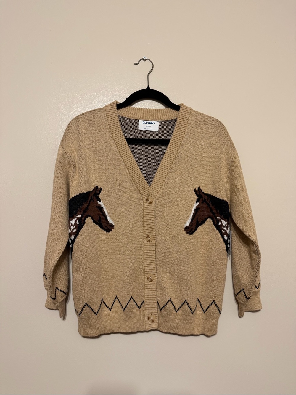 OLD NAVY Girls Horse Slouchy Woven Knit Cardigan Sweater LARGE (10-12) NEW!
